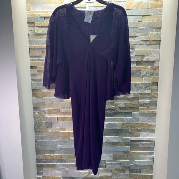 FUZZI V-neck Tulle Body-con Capelet Dress In Viola - Picture 5 of 8